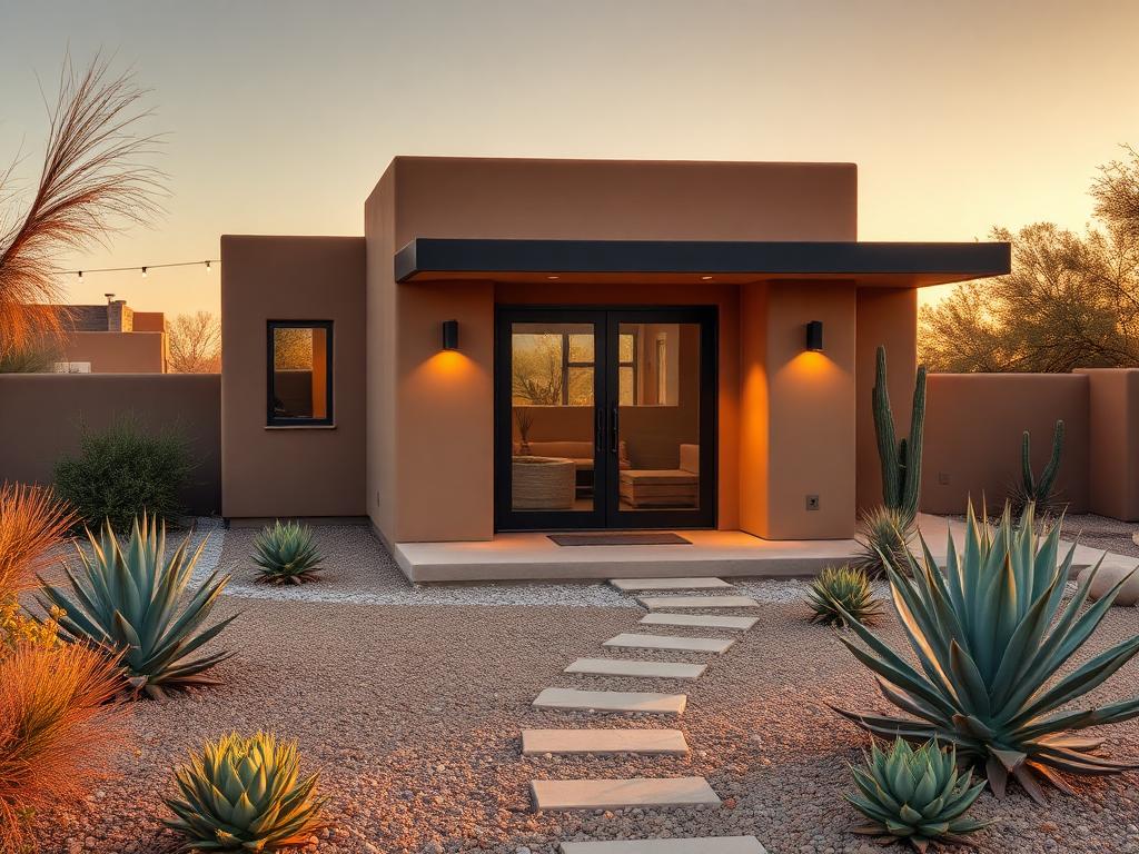 Modern detached casita at golden hour